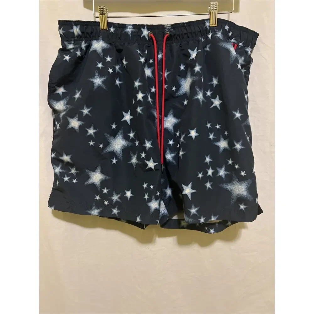 Lands End Men's Swim Short Trunks Sz XL Blue, Red, White Stars Liner & Pockets
